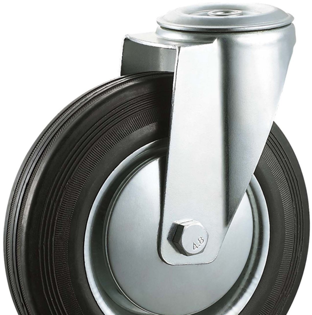 Black  Rubber  Caster, Steel  Core,Roller  Bearing