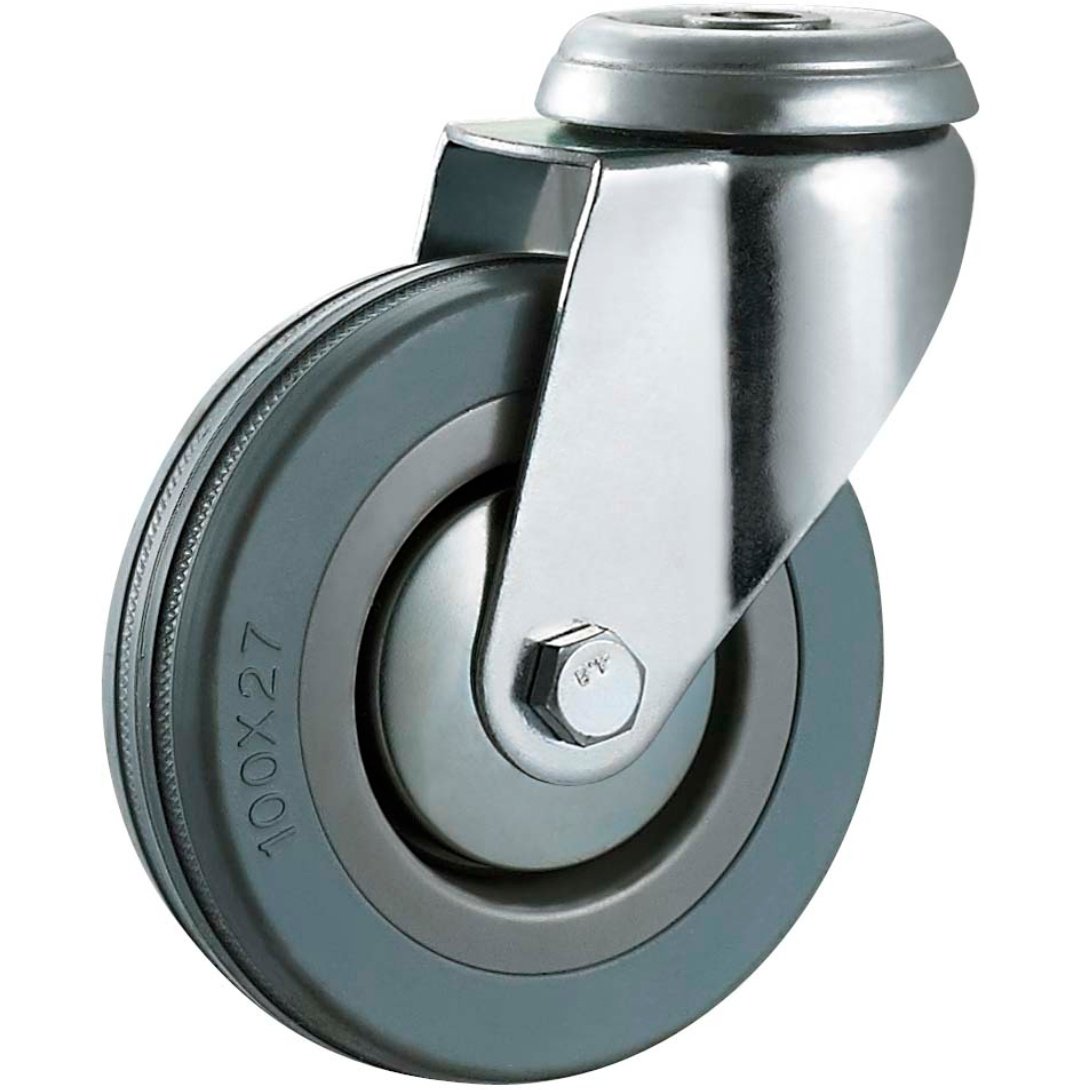 G r a y   R u b b e r    C a s t e r , P l a i n   B e a r i n g 