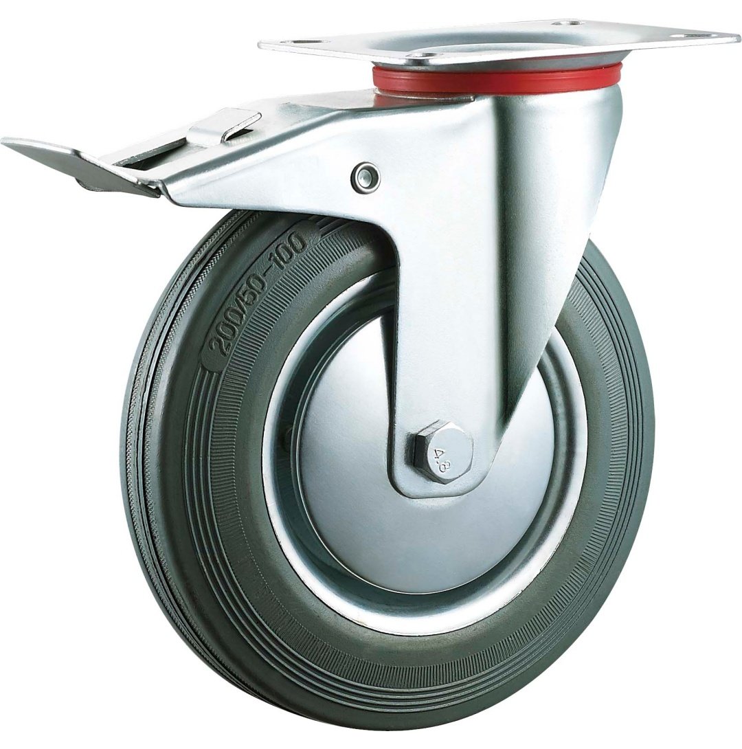 Gray  Rubber  Caster, Steel  Core,Roller  Bearing