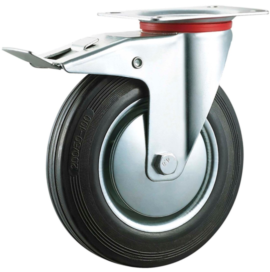 Black  Rubber  Caster, Steel  Core,Roller  Bearing